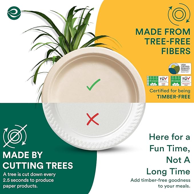 ECO SOUL 100% Compostable Paper Plates 10 Inch [500-Pack] Biodegradable Heavy Duty Eco-Friendly Disposable Plates for Dinner, Parties, Wedding & Event