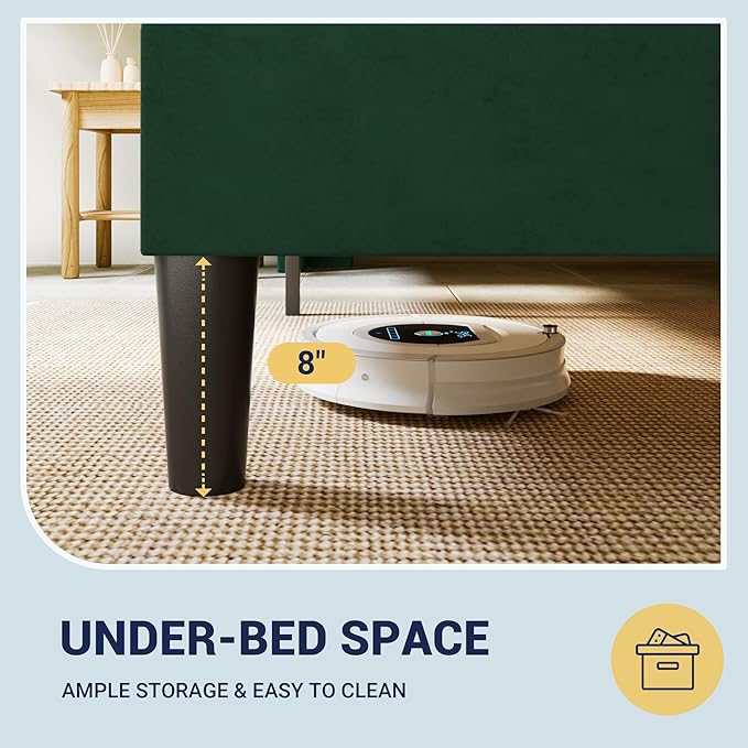 Allewie Queen Size Velvet Platform Bed Frame with Vertical Tufted Wingback Headboard, Easy Assembly, Under Bed Storage, No Box Spring Required, Modern Style, Green