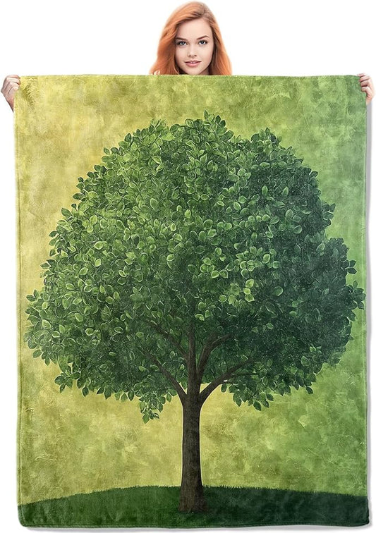 Verdant Tree Flannel Blanket, Tree Gifts, Tree-Themed Blanket for Women, Soft Lightweight Throw Blankets for Bed Home Travel Decor 50" x 60"