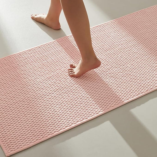 Non Slip Washable Chenille Bathroom Runner Rug - Super Absorbent Long Bath Mat, Pink 24"x70"