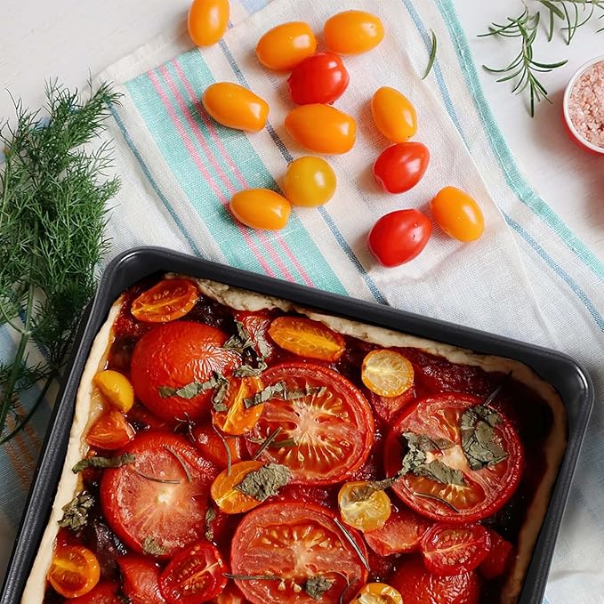 3-Pack Roasting Pan Set, Nonstick Baking Tray Set, Rectangular Bakeware for Oven, Non-Toxic Coating and Durable Quality (Black)