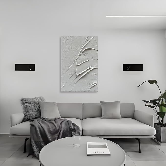 Art Hand-Painted Thick Texture White Minimalist Oil Painting 45x30 inch Home Wall Decorative Art