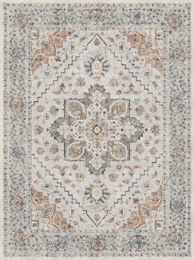 Kitchen Rug 2x4 Washable Rug for Entryway Vintage Non Slip Small Rugs Front Door Mat Indoor Entrance, Print Distressed Throw Rug Grey, Soft Low Pile Rugs Small Carpet for Entry Bedroom Bathroom