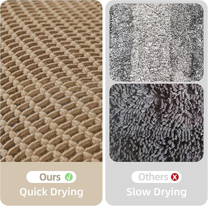 Waffle Bath Mat, Boho Bathroom Rugs Non Slip Washable Super Absorbent Quick Dry Farmhouse Bathroom Decor, 36"x24" Khaki