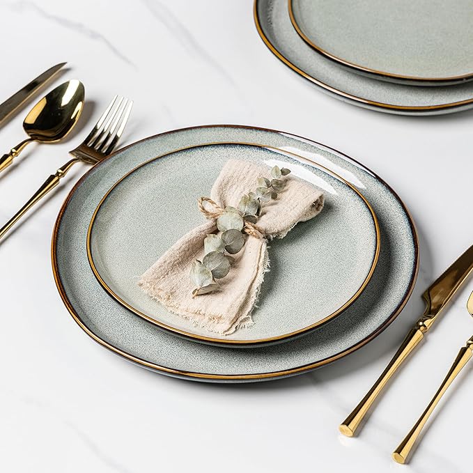 AmorArc Ceramic Dinnerware Sets,Handmade Reactive Glaze Stoneware Plates and Bowls Sets,Highly Chip and Crack Resistant | Dishwasher & Microwave Safe Dishes Set,Service for 4 (12pc)