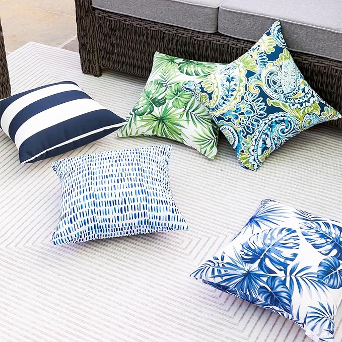 Outdoor Pillows, Pack of 2 Waterproof Decorative Throw Pillows with Inserts, 18”x18” Square Pillows for Bed, Couch, Sofa and Patio Furniture