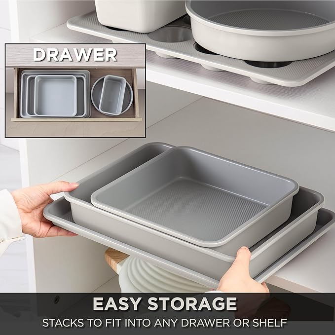 Country Kitchen Nonstick Stackable Bakeware Set - Durable, Easy Release Baking Set, Cream, 6 Pcs