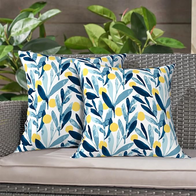 LVTXIII Outdoor Throw Pillow Covers 16 x 16 Inch, Covers ONLY Modern Cute Pattern Decorative Square Toss Pillow Case Pack of 2 for Home Patio Garden Sofa Bed Furniture, Leaves Multi