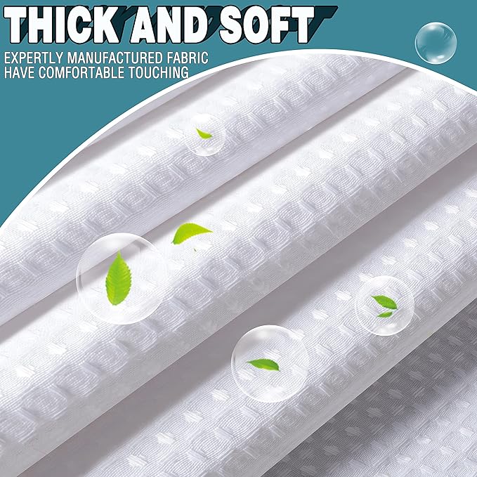 Conbo Mio No Hook Waffle Weave Shower Curtain with Snap in Liner Set, Hotel Luxury White Shower Curtains for Bathroom with See Through Top Window, Waterproof, Washable 71W x 74H