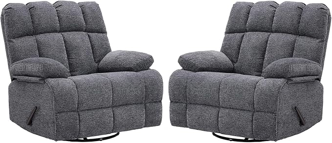 Oversized Swivel Rocker Recliner Chair Set of 2 for Adult, Rock Recliner for Big Man, Extra Wide Manual Recliners, Overstuffed Soft Rocking Sofa Chair,Light Grey