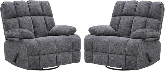 Oversized Swivel Rocker Recliner Chair Set of 2 for Adult, Rock Recliner for Big Man, Extra Wide Manual Recliners, Overstuffed Soft Rocking Sofa Chair,Light Grey
