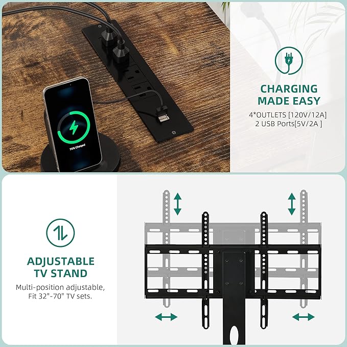 YITAHOME TV Stand with Adjustable Mount & Power Outlet, Entertainment Center with Storage, LED TV Stand for 70/65/60 Inch TVs, TV Cabinet with Storage, Media Console for Living Room, Rustic Brown