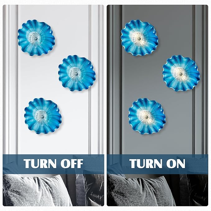 Hand Blown Glass Plate Wall Decor, Modern Unique Glass Wall Art, Lotus Leaf Wall Plate Shape Wall Sconce with Transparent and Easy to Clean for Staircase, Living Room, Kitchen, Hallway (Blue-1)