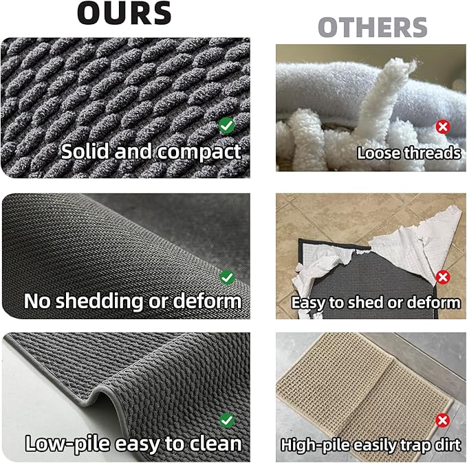 Bathroom Runner Rug, Long Bath Mat Washable Thin Quick Dry Low Pile Bathroom Runner Rugs 24 x 60 Non Slip, Dark Grey 24"x60"