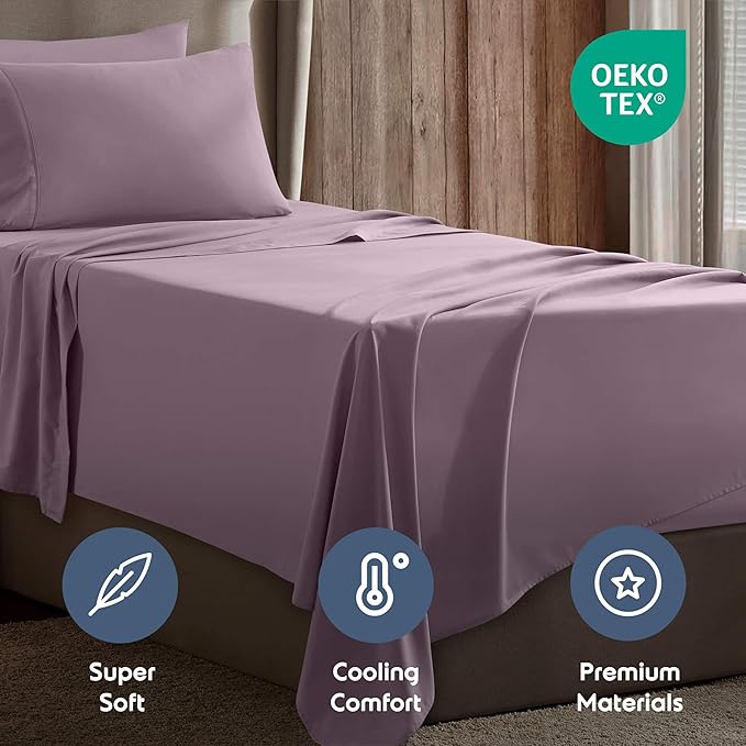 Nestl Twin XL Sheet Set - College Dorm Size - Luxury 1800 Ultra-Soft Microfiber Twin Extra Long Bed Sheets - Deep Pockets - Easy Fit - Extra Soft - 3 Piece Set (Twin XL, Dusty Purple)