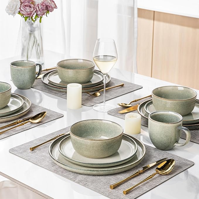 AmorArc Ceramic Dinnerware Sets for 4,Round Reactive Glaze Stoneware Plates and Bowls Set,Highly Scratch Resistant Dishware | Dishwasher & Microwave Safe Dishes Set,Service for 4 (12pc)