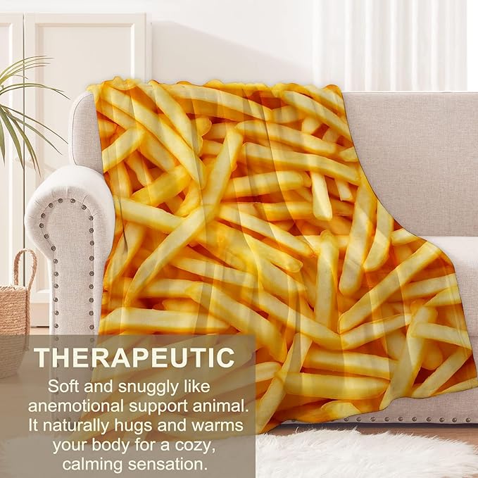 French Fry Blanket for Kids Adults, French Fry Gifts Flannel Throw Blanket, French Fry Decor Lightweight Warm Soft for Sofa Couch Bed Living Room Office 60" x 80"