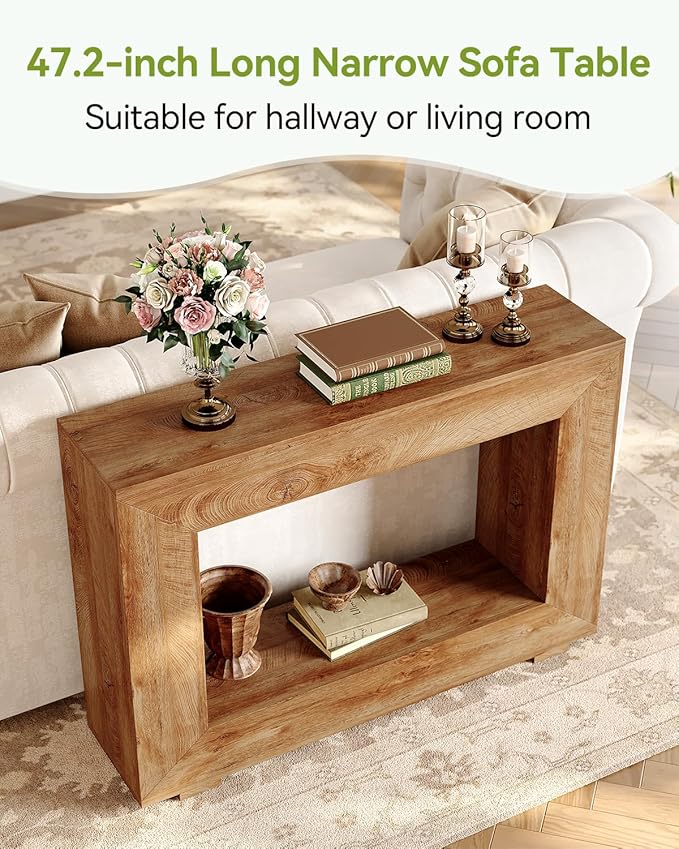 LITTLE TREE 47 Inches Console Table, Sofa Table with Storage, Modern Entryway Table for Hallway, Narrow Long Sofa Entryway Table for Living Room, Beige