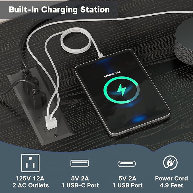 Alohappy 69" Mid Century Modern TV Stand with Charging Station, Farmhouse Curved Edge TV and Media Console Table with Drawer and Shelf, Fluted Entertainment Center for Living Room, Bedroom, Black