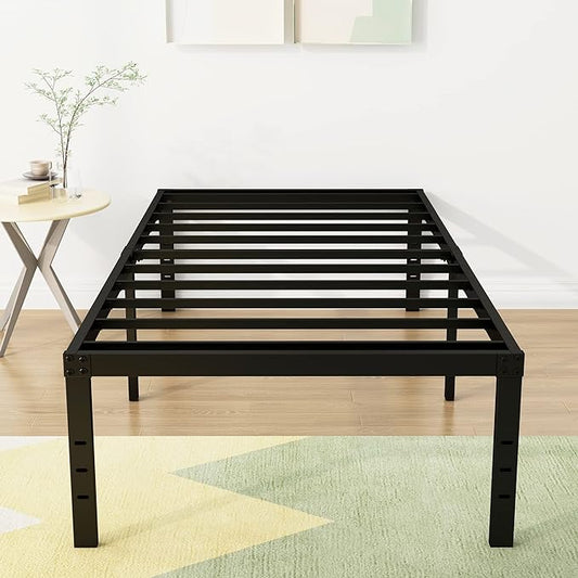 18 Inch Twin Bed Frame Heavy Duty No Box Spring Needed Metal Platform with Maximum Storage, Easy Assembly, Noise Free, Black