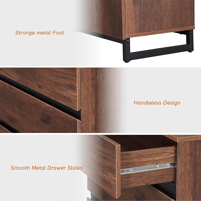 Wampat Modern TV Stand for up to 70 inch TVs, Entertainment Center Console with 6 Drawers and Metal Base, Living Room, Bedroom, Brown