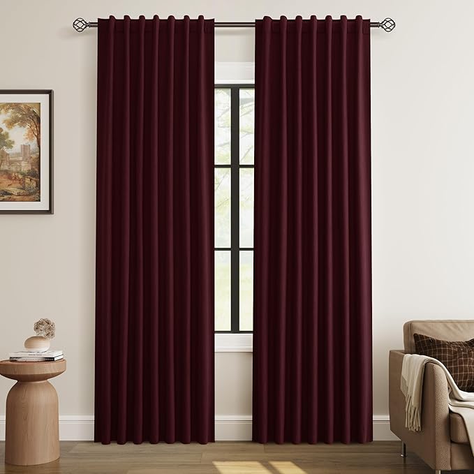Guken Blackout Curtains 84 Inch Length 2 Panels Set for Living Room Bedroom Back Tab Thermal Insulated 100% Black Out Linen Drapes Room Darkening Window Curtains 84 Inches Long,Burgundy