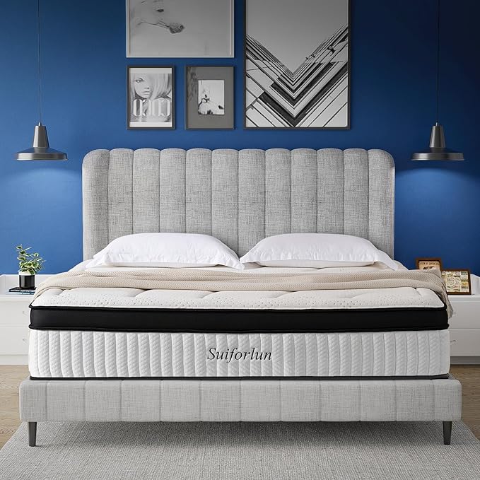 Suiforlun California King Mattress, 14 Inch Euro Top Gel Memory Foam Cal King Hybrid Mattress with 7 Premium Layers, 7-Zone Support & Pressure Relief, Medium Firm, 72"*84”