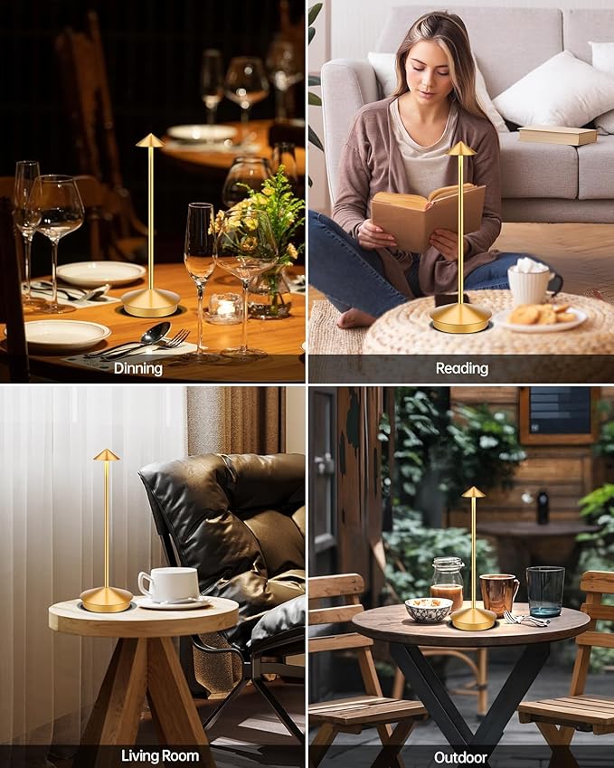 Portable Led Cordless Lamp Table Light 2 Pack, Rechargeable 6000mAh Battery Outdoor Table Lamp for Dinning Restaurant Patio Bedroom Camping, IP54 Waterproof, Dimmable