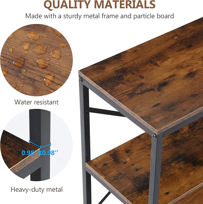 Tribesigns 70.9 Inch Extra Long Console Table, Modern Sofa Table Behind Couch Table with Storage Shelves, 3-Tier Industrial Hallway Entryway Table for Living Room, 3 Shelf Bookshelf(Brown)