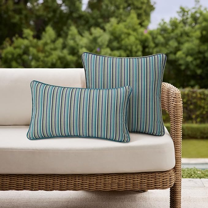 Sunbrella Decorative Outdoor Water Repellent Throw Pillows with Inserts, Set of 4, 20" x12" Pillows for Patio, Backyard, Bed, Couch, and Patio Furniture, Swell Turquoise