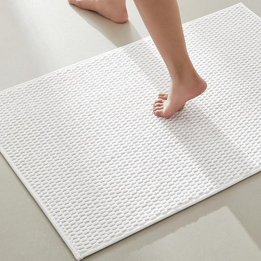 Bathroom Rugs Non Slip Washable, Super Absorbent Thin Bath Mat Quick Dry Low Pile Bathroom Rug, White 24"x36"