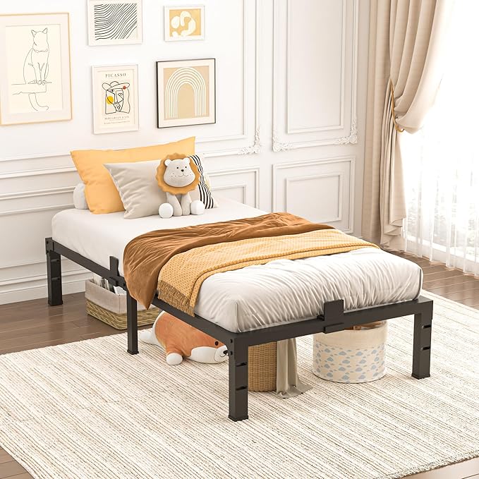Twin Bed Frames 12 inch High 3500 lbs Heavy Duty Metal Platform Mattress Foundation with Steel Slat Support/No Box Spring Needed/Noise Free/Non-Slip/Easy Assembly