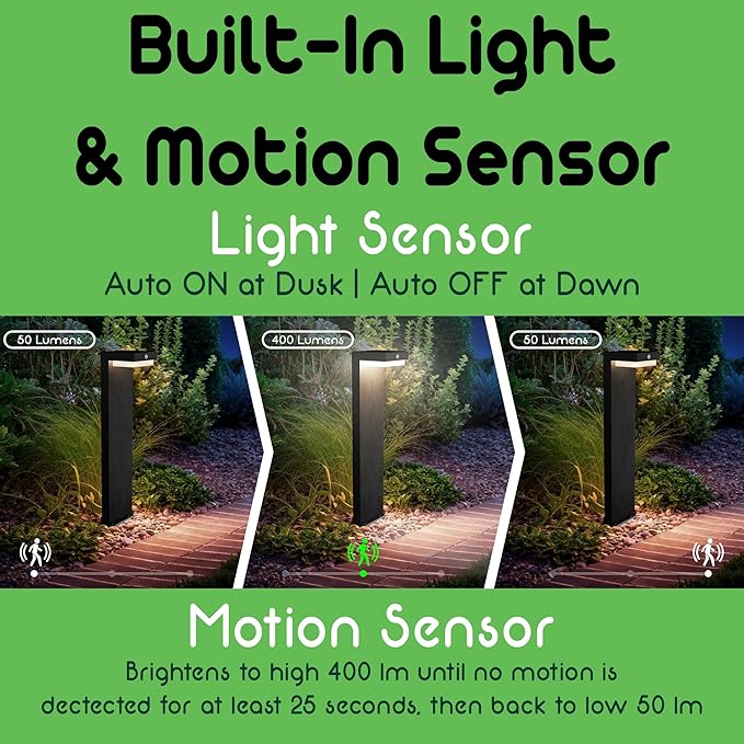 Solar Pathway Lights - Walkway Solar Lights for Outside - PIR Sensor & Two Lighting Modes - Rechargeable Battery Lasts Up to 55 Hours - 3000K - IP44 Weather Resistant - 4 Pack