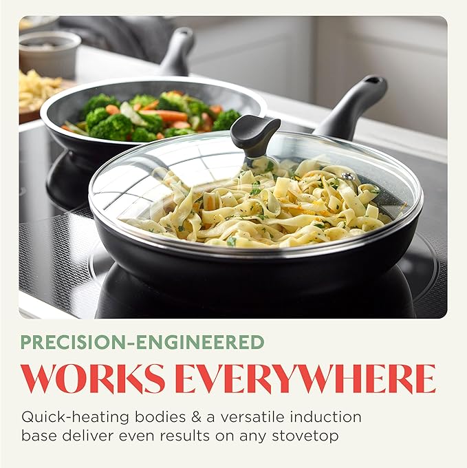 Rigoletto 10 Piece Cookware Pots & Pans Set, Made in Italy, Vesuvio Layered Ceramic PFAS-Free Surface, Induction, Dishwasher & Metal Utensil Safe, Granite Finish, Stay-Cool Handle, Black