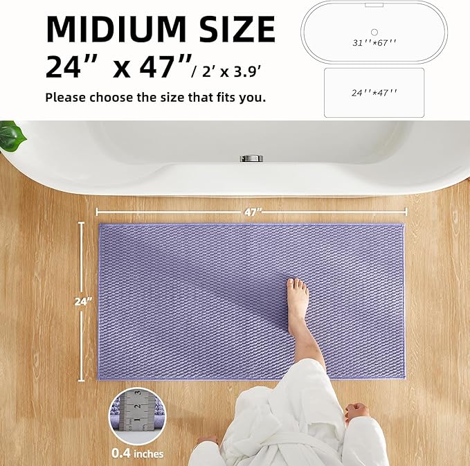 Bathroom Rugs Non Slip Washable, Super Absorbent Thin Bath Mat Quick Dry Low Pile Bathroom Rug, Lavender 24"x47"