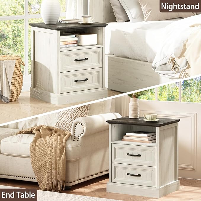 CARPETNAL Farmhouse Dresser and Nightstand Sets for Bedroom, 3 Pcs Bedroom Set, 6 Drawer Dresser & Nightstand Set of 2, Modern Wood Chest of Drawers for Bedroom, Living Room, Entryway, White