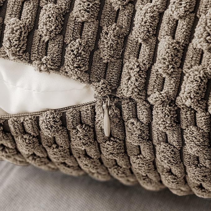 MIULEE Throw Pillow Covers Soft Corduroy Decorative Set of 2 Boho Striped Pillow Covers Pillowcases Farmhouse Home Decor for Couch Bed Sofa Living Room 20x20 Inch Brown