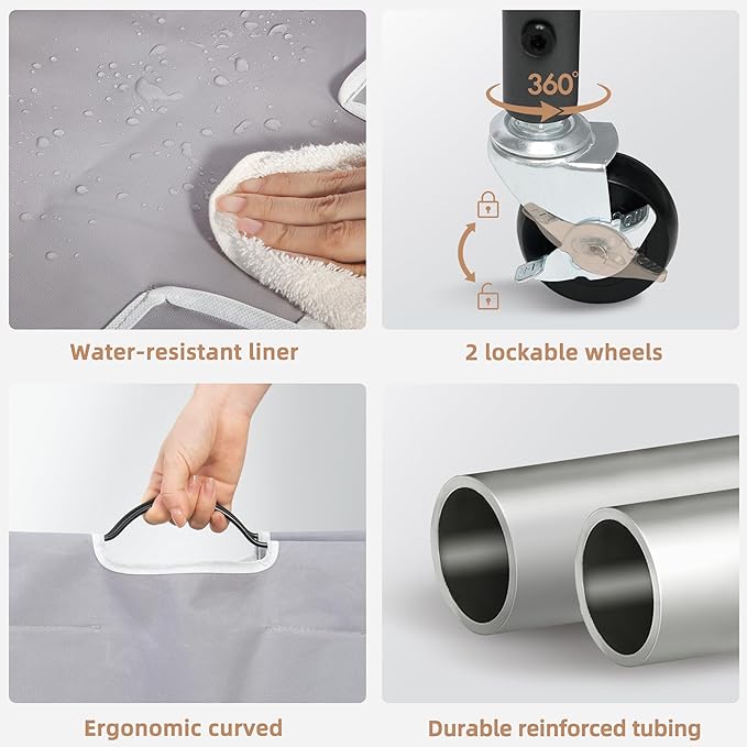 STORAGE MANIAC 3 Section Laundry Sorter, 35.9 Gal (136 L) Laundry Hamper Cart with Heavy Duty Rolling Lockable Wheels and Removable Bags, Clothes Organizer Basket Clothes Separator Hamper, Gray