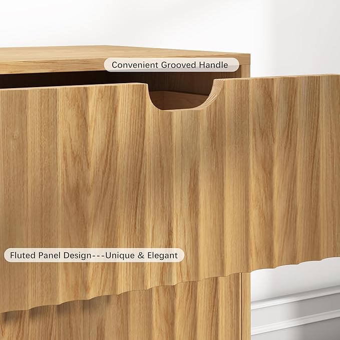 Fluted Dresser for Bedroom 6 Drawer, 58" Wide Large Wood Dresser, Chest of Drawers for Bedroom, Living Room, Hallway, Entryway, Modern TV Stand Drawer Organizer, Natural