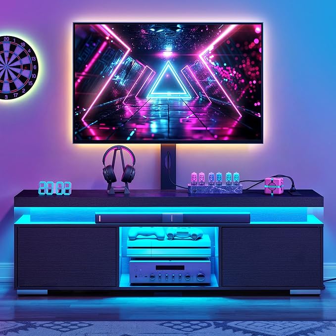 YITAHOME Black TV Stand for Living Room with Height Adjustable Mount, Modern TV Stand for 70/65 Inch TV, LED Entertainment Center with Storage, Media Console Cabinet, Black