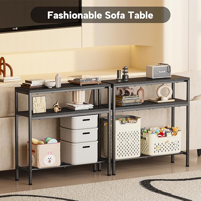 Homeiju Entryway Table with Storage, 3-Tier Console Table 31.5" Width, Industrial Sofa Table with Open Shelves, Foyer Tables for Entryway, Hallway, Kitchen, Living Room and Bedroom, Black