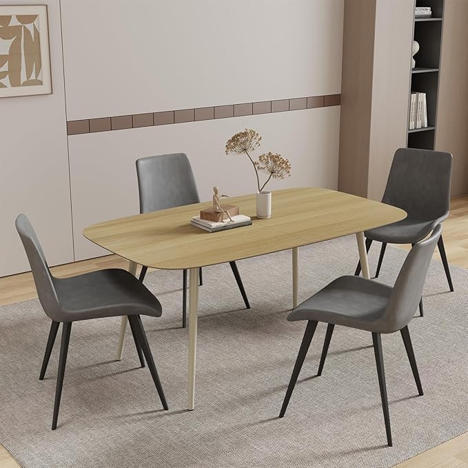 47.2'' Dining Table Set for 4,Modern Wood Dining Table,Leather Dining Chairs 4,Table and Chairs Set of 4,Ideal for Kitchen Dining Room (Cat Scratch Table + 4 Gray Chairs, 47.2")