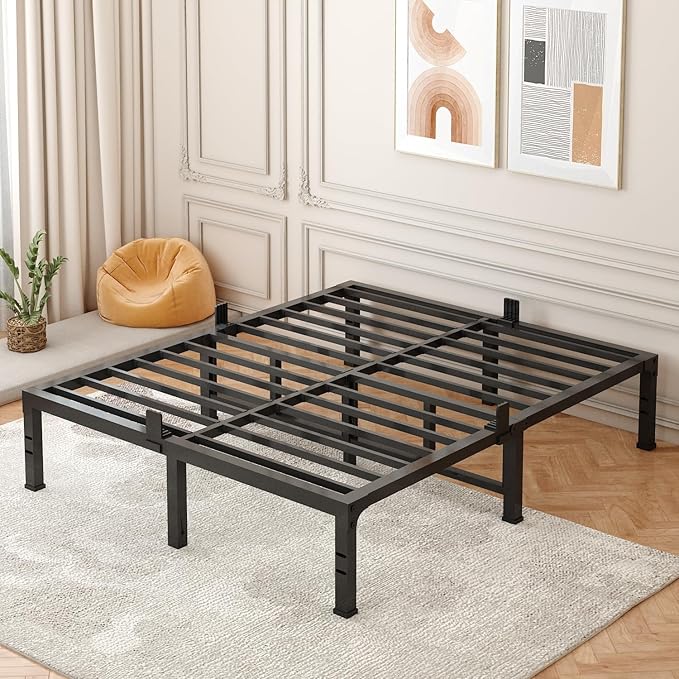 FUIOBYVV Queen Bed Frame, 14 Inch Heavy Duty Metal Platform Bed Frame Queen Size Support Up to 3500 lbs, No Box Spring Needed/No Shaking/Steel Slat Support/Noise Free/Easy Assembly