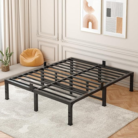 FUIOBYVV Full Size Bed Frame, 14 Inch Heavy Duty Metal Platform Bed Frame Full Support Up to 3500 lbs, No Box Spring Needed/No Shaking/Steel Slat Support/Noise Free/Easy Assembly