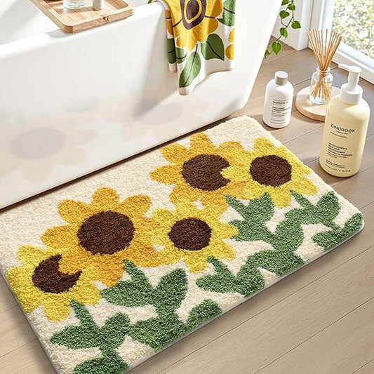LUMI Bathroom Rug 20x32, Soft Absorbent Microfiber Bath Mats, Non-Slip Machine Wash Bath Mats for Bathroom, Shower and Bathtub Floor, Sunflower