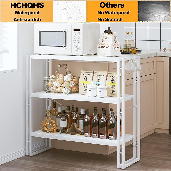 HCHQHS Bookshelf, 3-Tier Industrial Bookcase, White Open Book Shelf, Freestanding Horizontal Bookshelves with Metal Frame