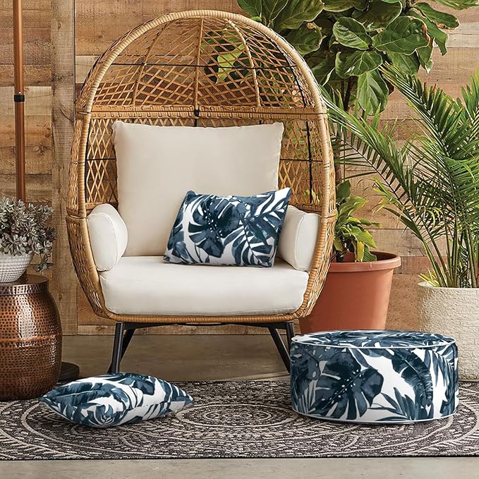 LVTXIII Outdoor/Indoor Lumbar Pillows, Decorative Patio Lumbar Cushions, Fluffy Water Repellent Garden Cushions for Home Patio Coach Sofa Use, 12×20 Inch, Pack of 2, Palm Blue