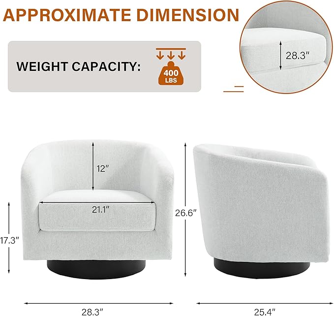 UIXE Swivel Accent Chairs Set of 2, Chenille Barrel Chair Upholstered Armchair for Living Room, Modern Round Arm Chair Small Single Sofa Bedroom Reading Seat - Beige