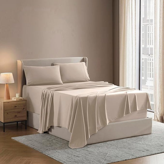 Nestl Split King Sheet Set - 1800 Ultra-Soft Microfiber Bed Sheets - Double Brushed - Deep Pockets - Easy Fit - 5 Piece Set - Bed Sheets & Pillowcases (Split King Size, Beige Cream)