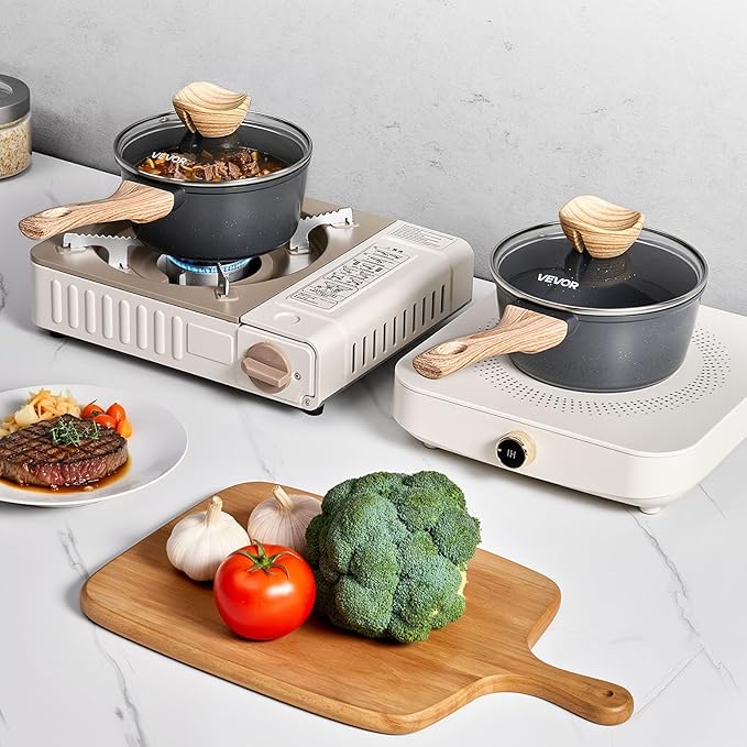 VEVOR 1.5 QT Saucepan, Nonstick Saucepan with Tempered Glass Lid, Multipurpose Cooking Sauce Pot with Detachable Handle, Sauce Pan Small Kitchen Cooking Pot with Coating, Induction Compatible, Black